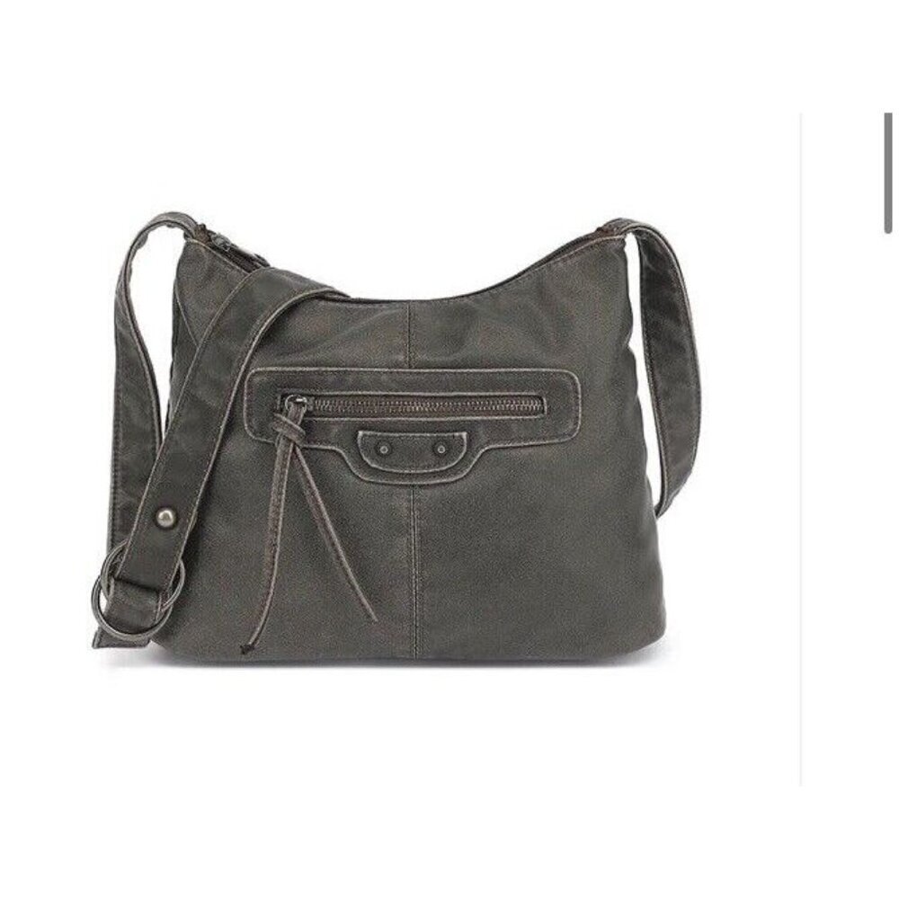 DS Handbags Washed Large Crossbody with Front Zip Pockets 9546Q